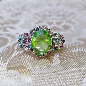Women Ring Green Topaz Sapphire
